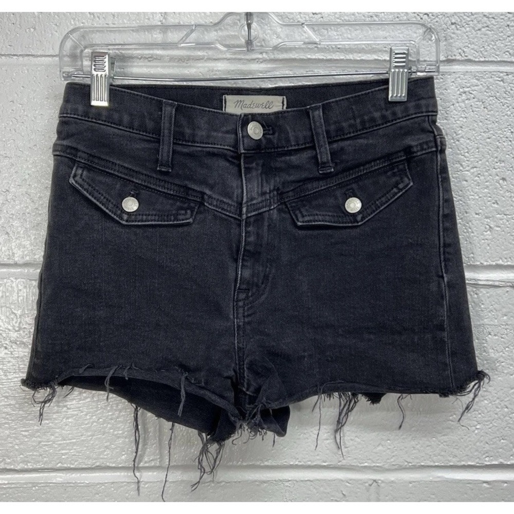 Madewell Western Yoke Edition High Waist Denim Shorts In Lunar Black Wash Sz 26